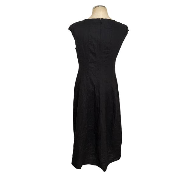 Lafayette 148 Linen Black Midi Dress with pockets Cap Sleeve Size Petite 12 - Picture 3 of 8